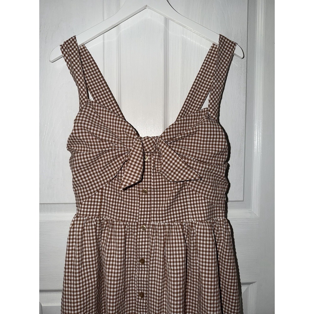 NEW $178 Anthropologie Maeve Midi Dress Brown Halter Bow Front‎ Gingham Size XL - Picture 2 of 9